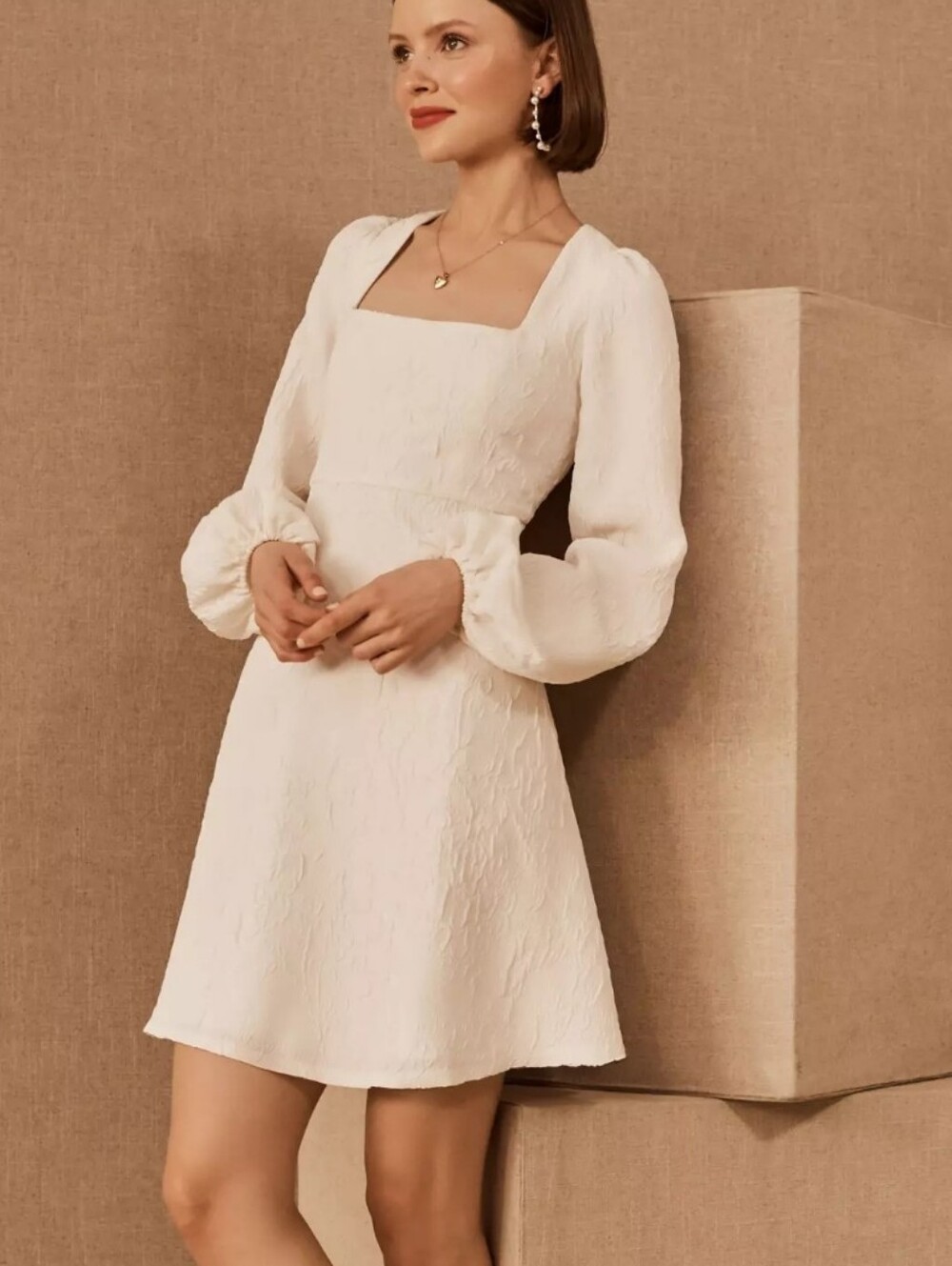 Sachin & Babi Rhinebeck Mini Dress Long Sleeve Ivory Anthropologie 6 Square Neck